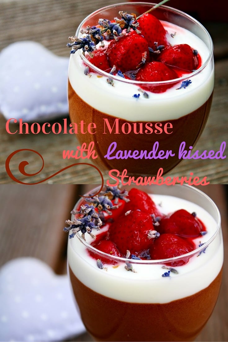 a luxurious chocolate mousse topped with sour cream and lavender infused strawberries! The perfect summer dessert