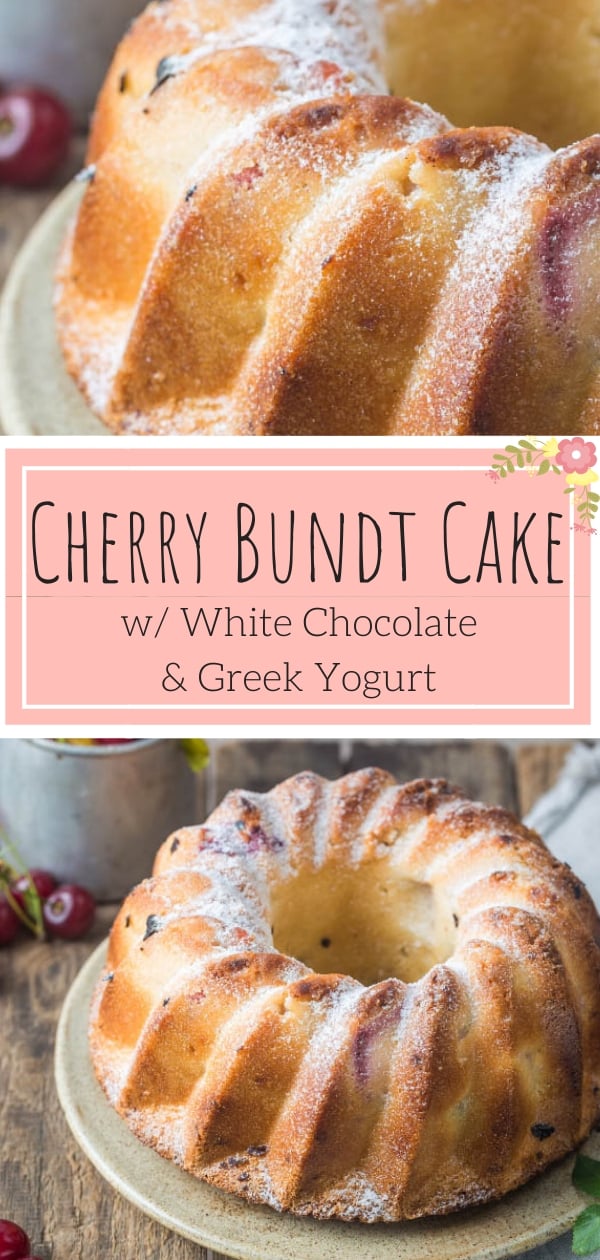 pin for cherry bundt cake with almonds and yogurt