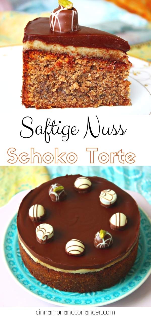 Saftige Nuss Schokoladen-Torte mit Marzipan und Ganache | Eine einfache festliche Nusstorte für besondere Anlässe #tortenrezepte, #schokoladentorte