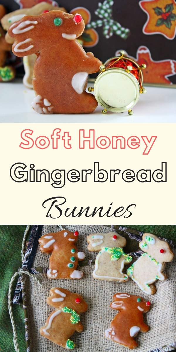Soft Gingerbread Cookies - soft German honey gingerbread with loads of warming spices like cinnamon, cloves, allspice and pepper! Decorate them as gingerbread men or Christmas bunnies #christmascookies, #gingerbreadmen, #gingerbreadrecipes, #softgingerbread