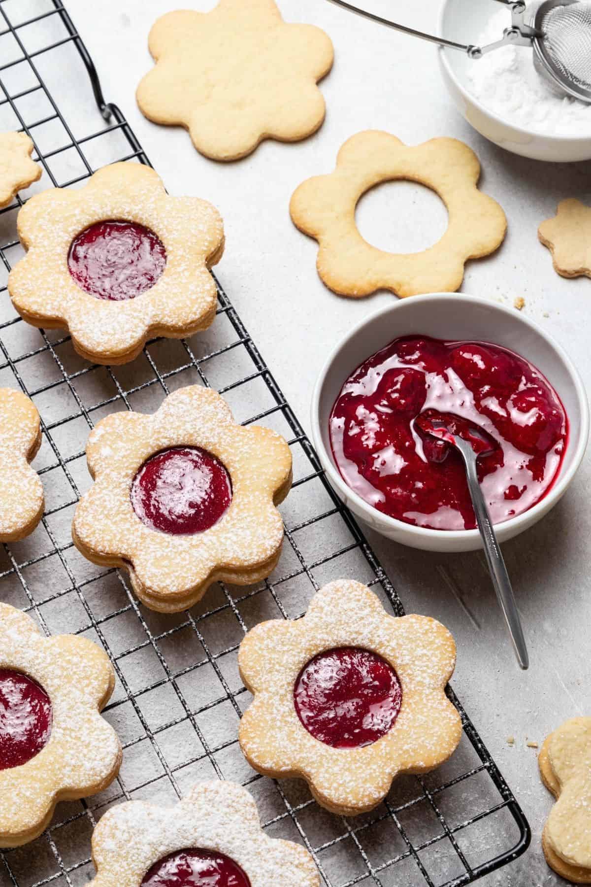 Christmas cookies being filled with German mulled wine jam