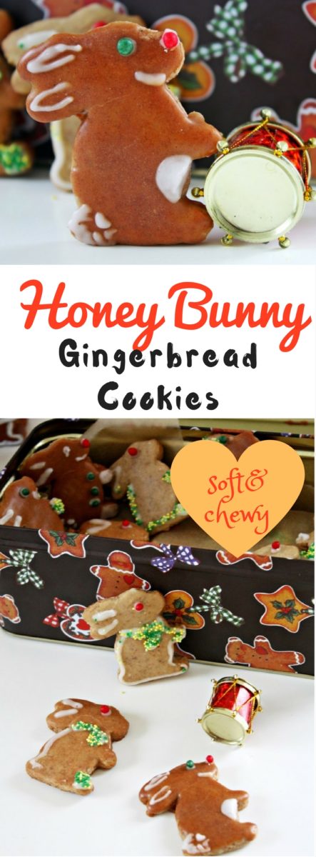 These cute Soft Gingerbread Cookies are not only adorable but also extremely delicious! My bunny shaped German gingerbread cookies include a generous amount of honey, which gives them a pale golden color and a mildly sweet flavor. #gingerbread, #softgingerbread, #gingerbreadmen, #lebkuchenrecipe 