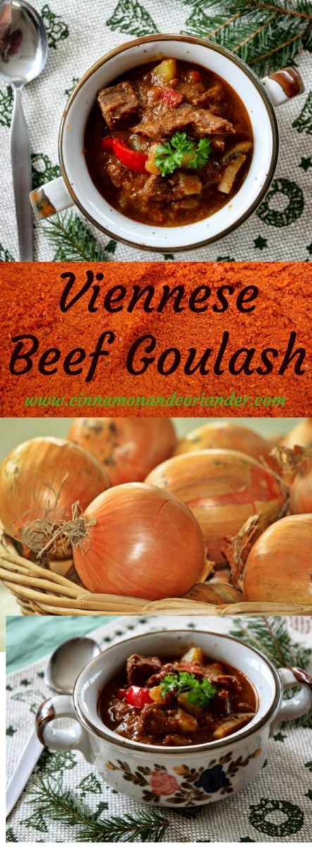 Viennese Beef Goulash | This traditional Asutrian Hungarian recipe for Beef Goulash is a real family favorite and hands down the best goulash recipe out there. A hearty, warming beef stew with lots of onions and a thick savory sauce flavored with paprika, caraway seeds and marjoram. #goulash, #Austrian, #comfortfood, #realfood, #beef, #stew