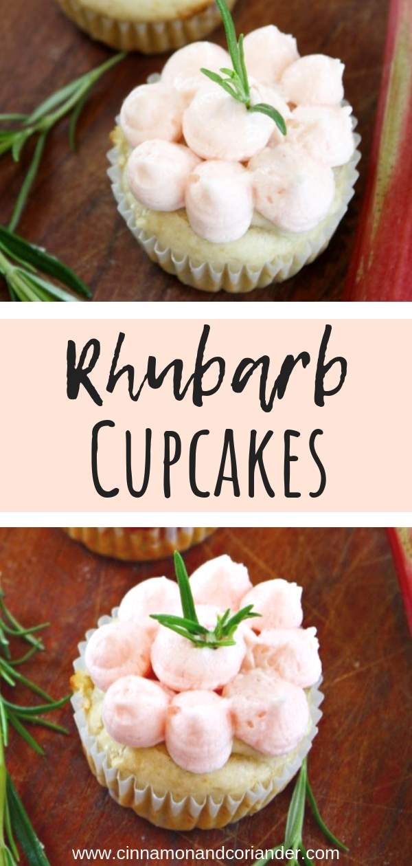 Make these pastel pink Rhubarb Cupcakes with white chocolate and rosemary buttercream frosting for your baby shower, Easter or Mother's Day! Easy to make and so dang delicious #cupcakes, #rhubarb