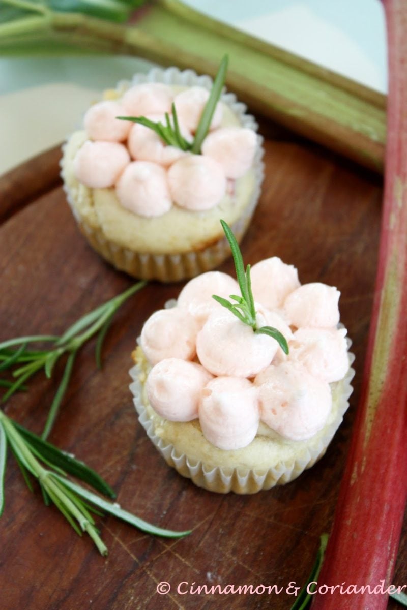 Rhubarb Cupcakes with White Chocolate & Rosemary Buttercream