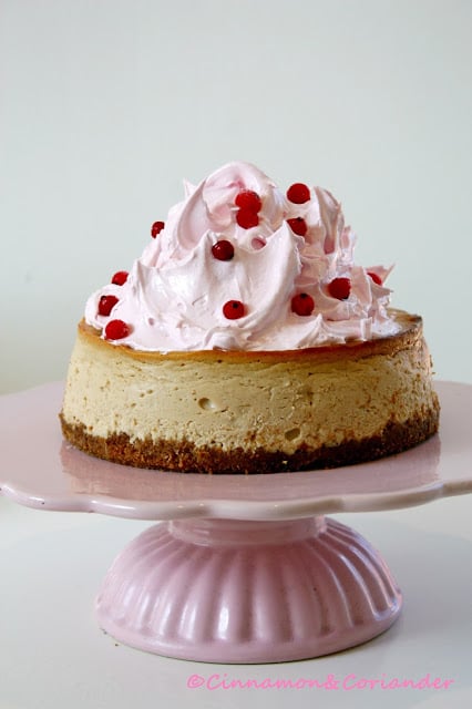 Peanut Butter Cheesecake with Red Currant Marshmallow Topping