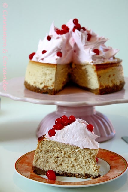 Peanut Butter Cheesecake with Red Currant Marshmallow Frosting