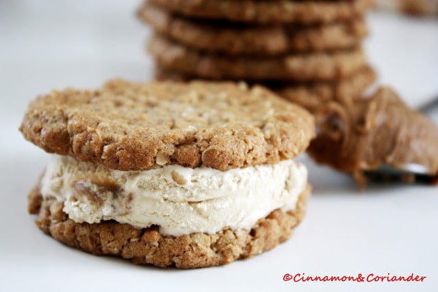 Biscoff Cookie Ice Cream Sandwich on a white table