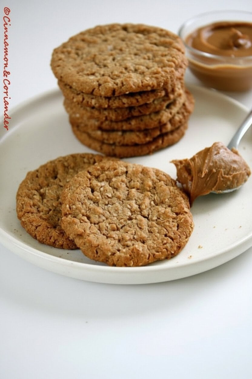 ein Stapel selbst gemachter Lotus Biscoff Haferkekse auf einem Teller 