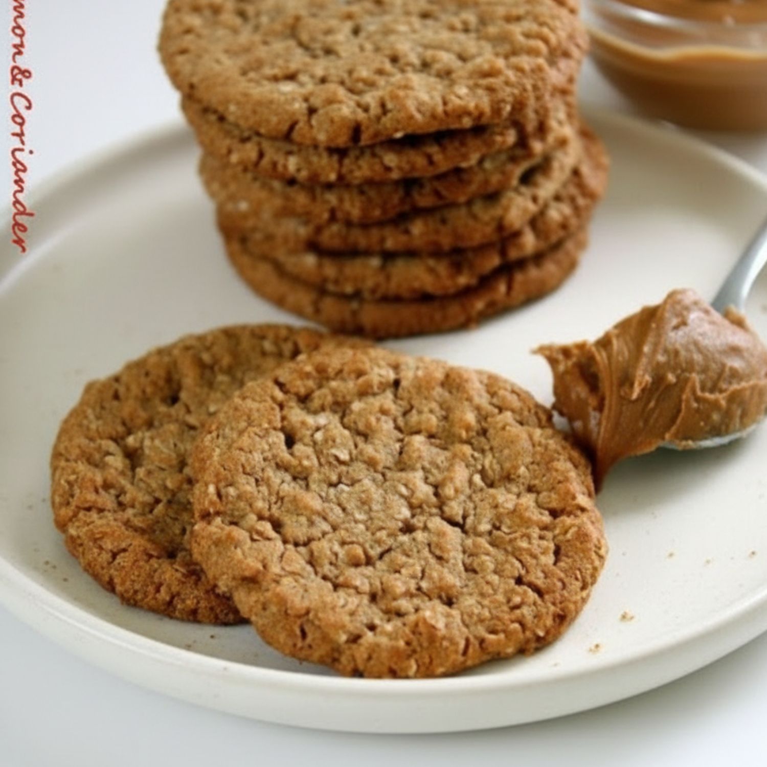 biscoff oatmeal cookies auf einem weissen teller