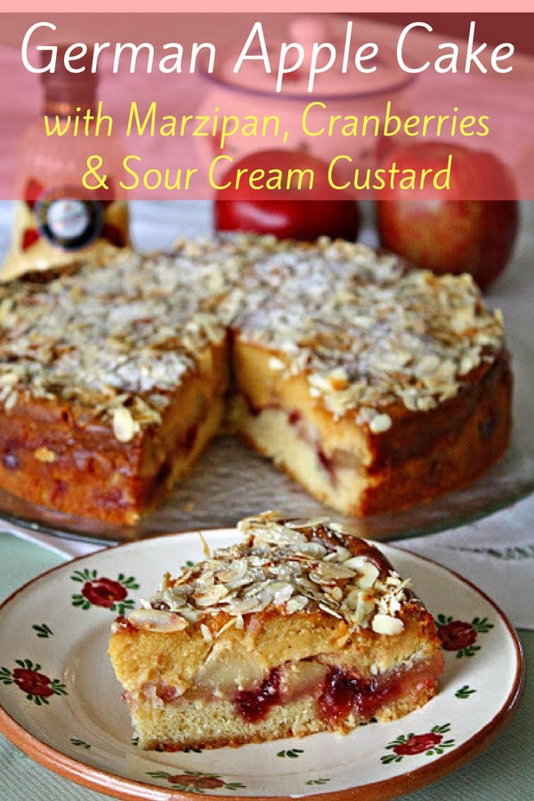 German Apple Cake with Marzipan, Cranberries & Advocaat Sour Cream Custard | the best Authentic German Apple Cake recipe ever - easy to make and the perfect cake recipe for guests | #German, #authentic, #apple, #cake, #oktoberfest, #easy, #desserts, #custard