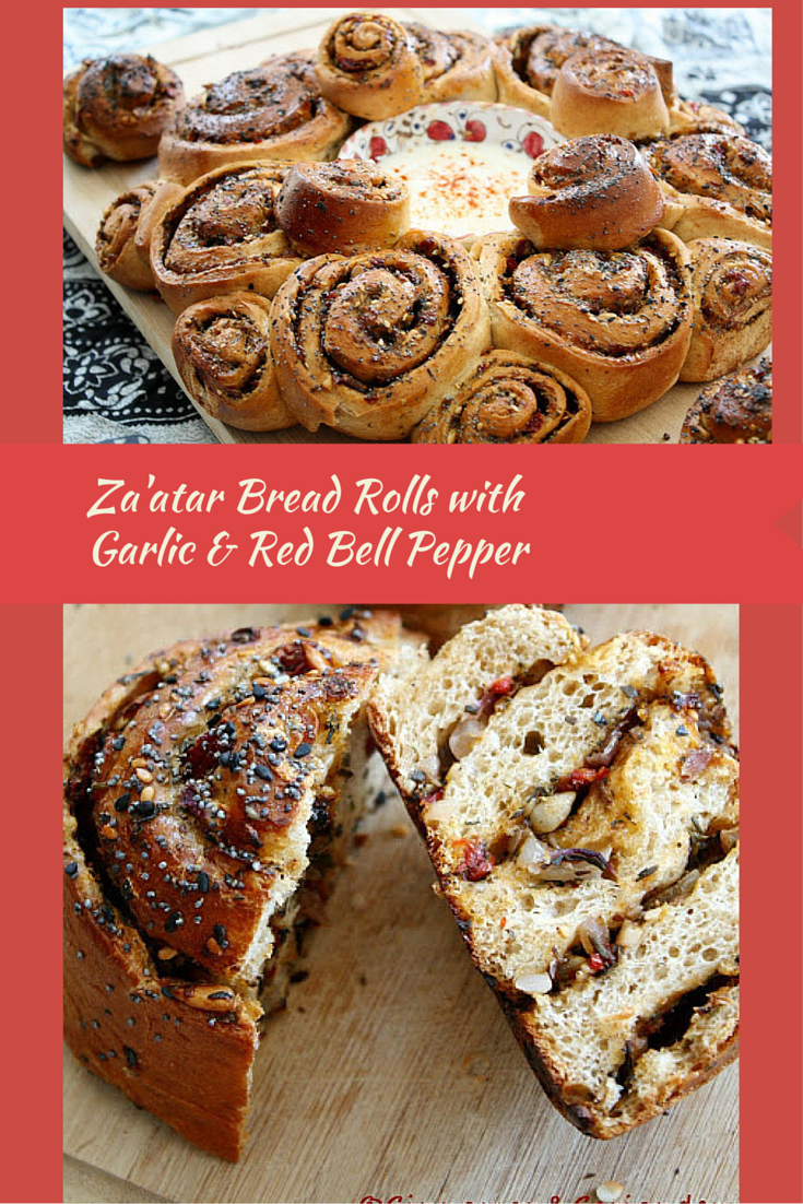 za'atar bread rolls with garlic and red bell pepper