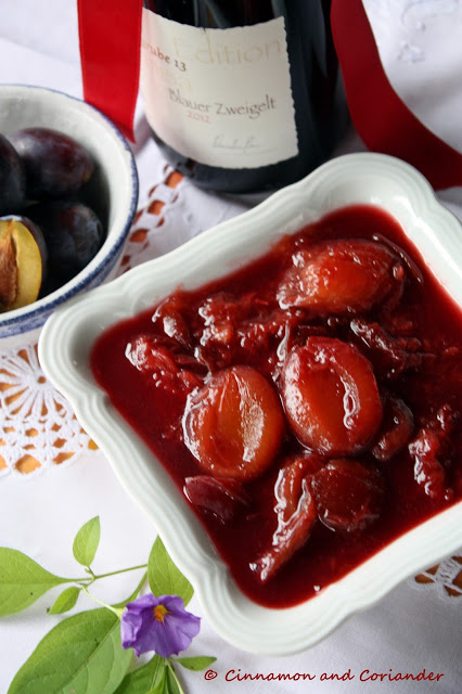 Austrian stewed plums in a white bowl