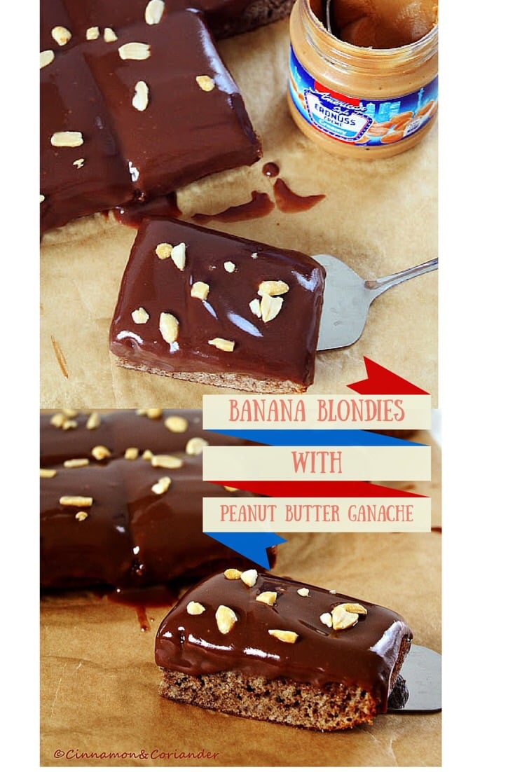 Banana Blondies with Peanut Butter Ganache