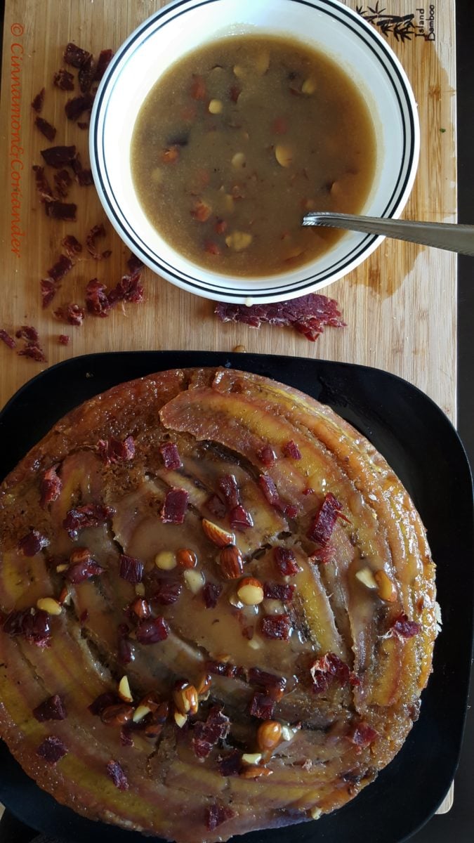 banana upside down cake maple toffee sauce