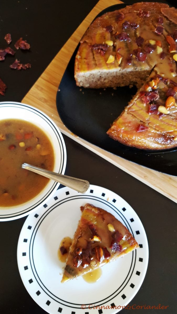 banana upside down cake maple bacon caramel