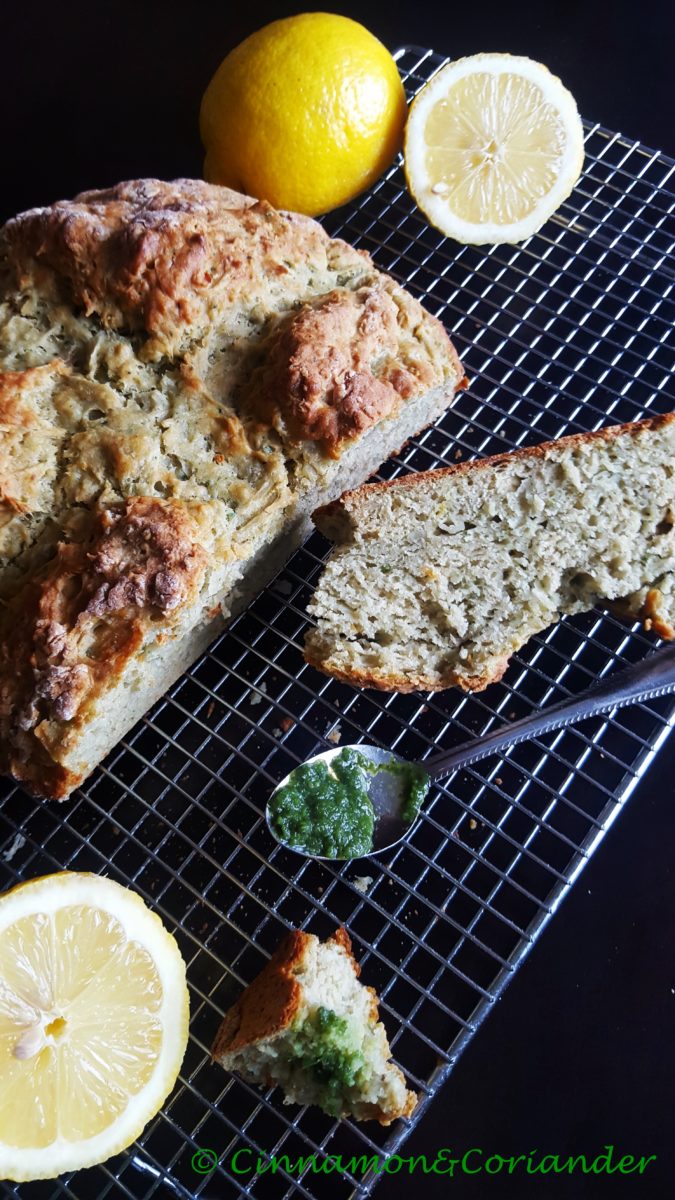 Potato Bread with Lemon and Cilantro on a cooling rack
