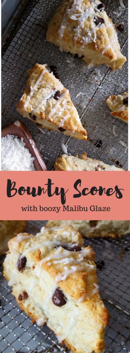 Bounty Scones Coconut Chocolate Chip Scones with Malibu Glaze