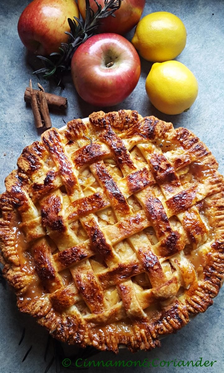 Salted Rosemary Caramel Apple Pie - Cinnamon&Coriander