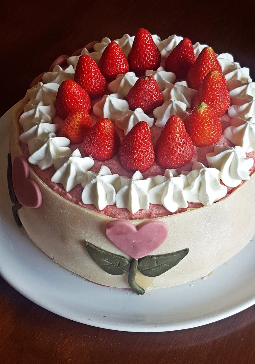 Rose & Strawberry Mousse Cake with Marzipan