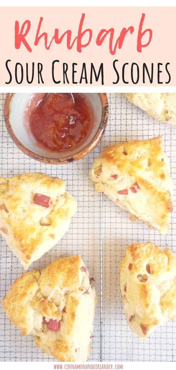 These easy Rhubarb Scones are THE scone recipe for your next garden breakfast, brunch or picnic! The addition of sour cream makes these scones extra moist and tender! #brunch #breakfast