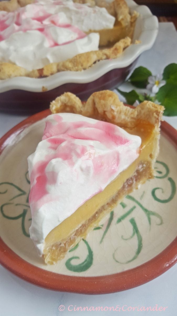 a slice of Rhubarb Maple Buttermilk Pie