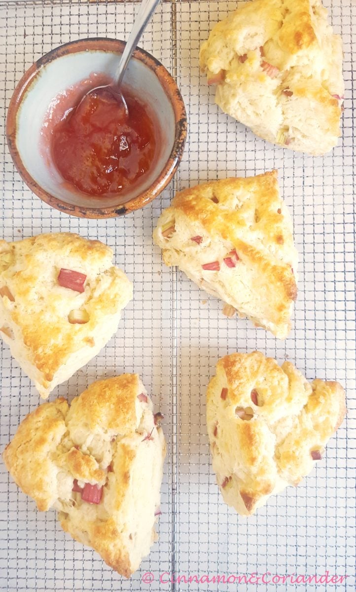 rhubarb scones with sour cream, served with rhubarb ginger jam