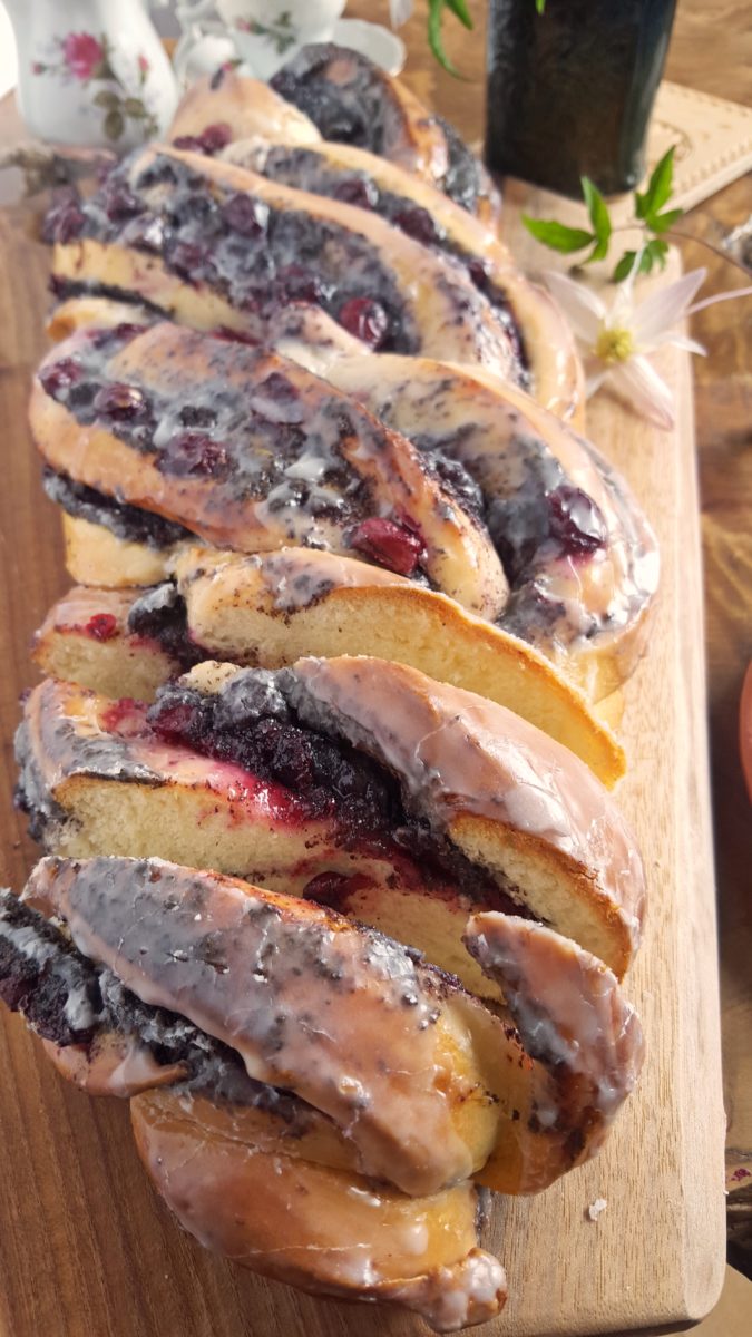 Braided Poppy Seed Loaf with Sour Cherry Jam and Rum Glaze