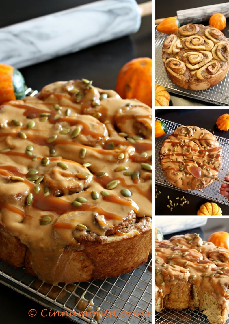 Starbucks Copycat Pumpkin Pie Buns smothered in Salted Caramel Cream Cheese Frosting 