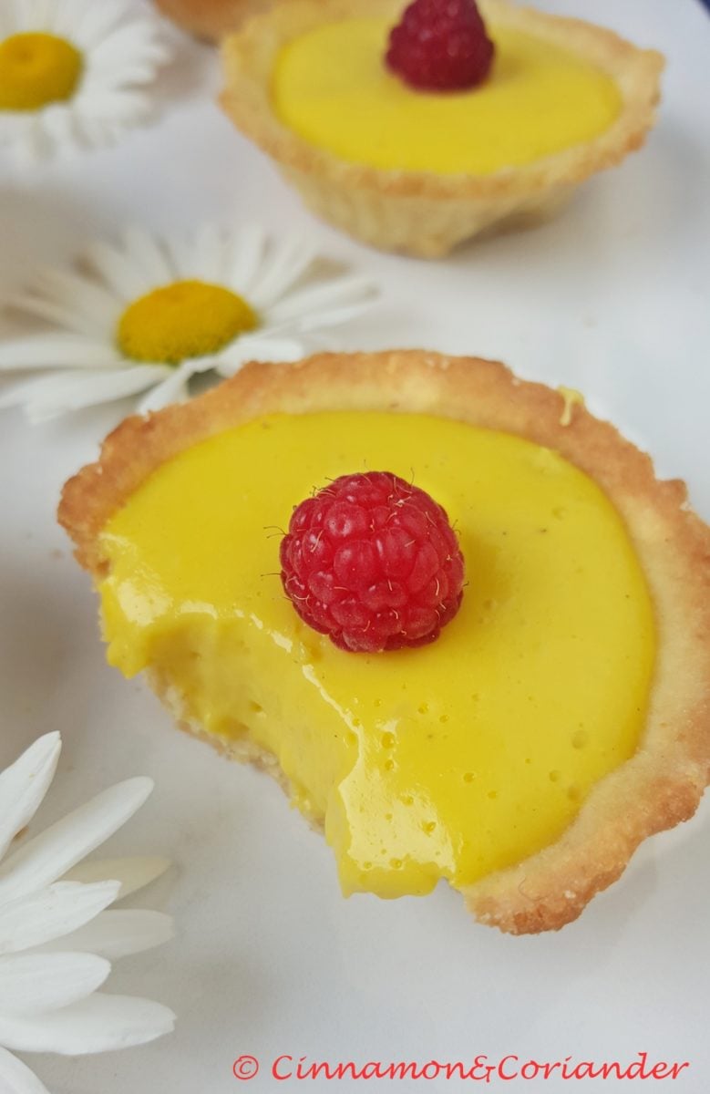 Tartlets with Mango Curd and fresh raspberries