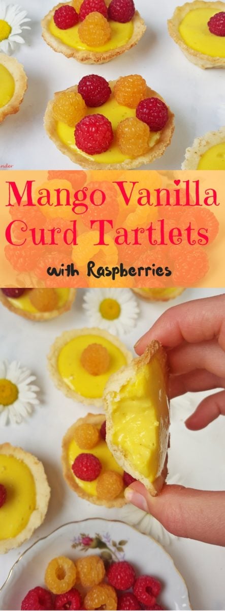 Mango Vanilla Curd Tartlets with fresh Raspberries