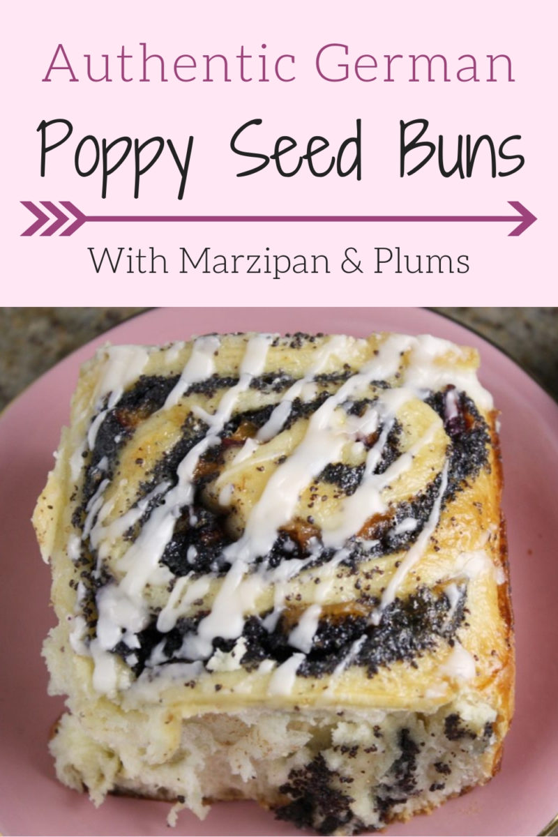 German Plum Marzipan & Poppy Seed Buns | This traditional German recipe makes for pillowy fluffy breakfast buns filled with a homemade poppy seed filling, prune plums and marzipan are the ultimate treat for fall and winter! #Germanrecipe, #poppyseeds, #breakfastrecipes, #homemade