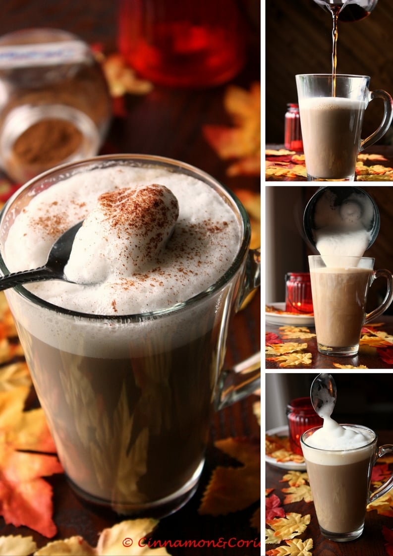 Spiced Maple Latte in a tall mug dusted with cinnamon