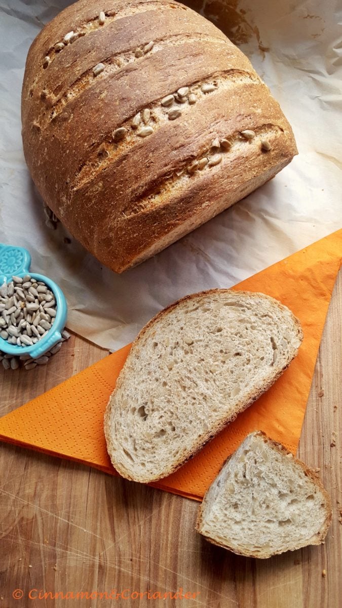 German Whole Wheat Sunflower Seed Bread cut into slices