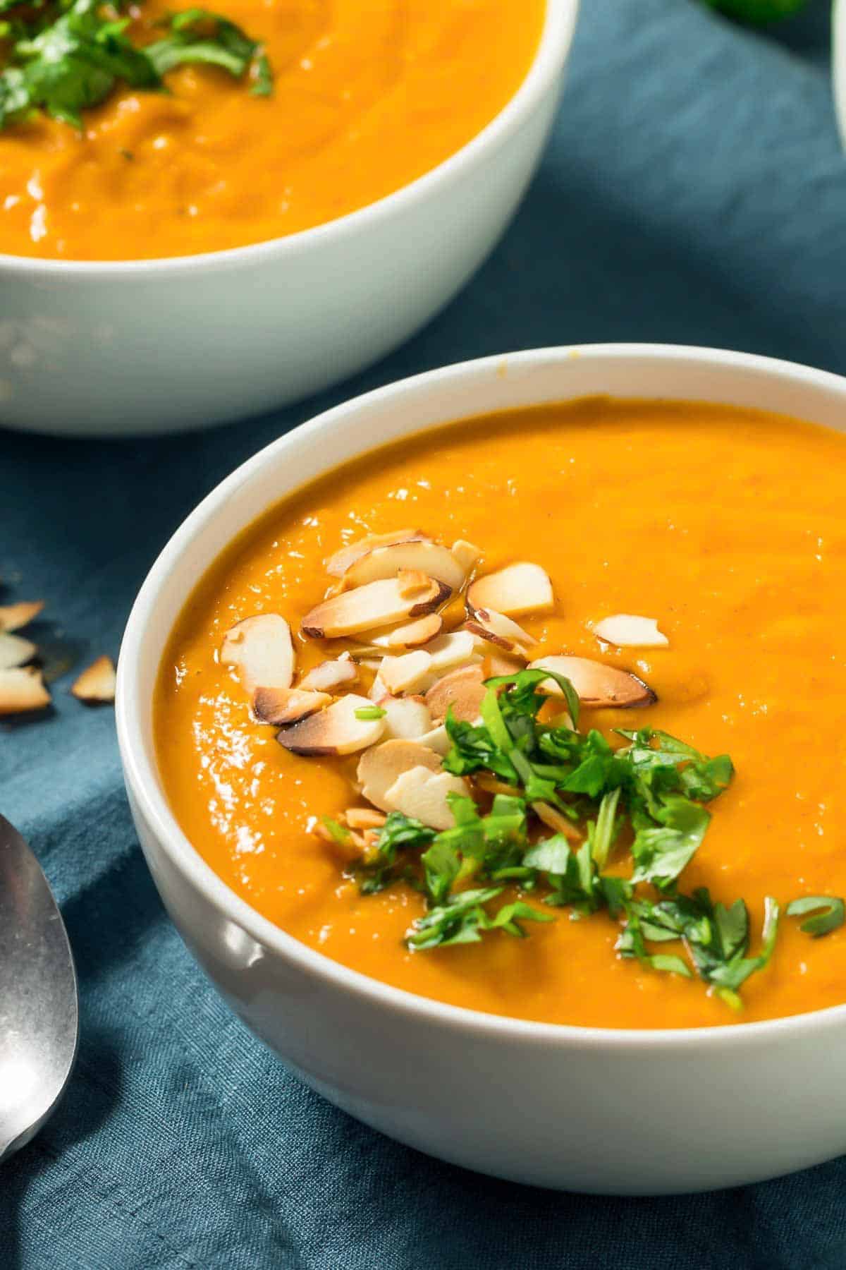 vegan sweet potato soup with coconut milk and lime