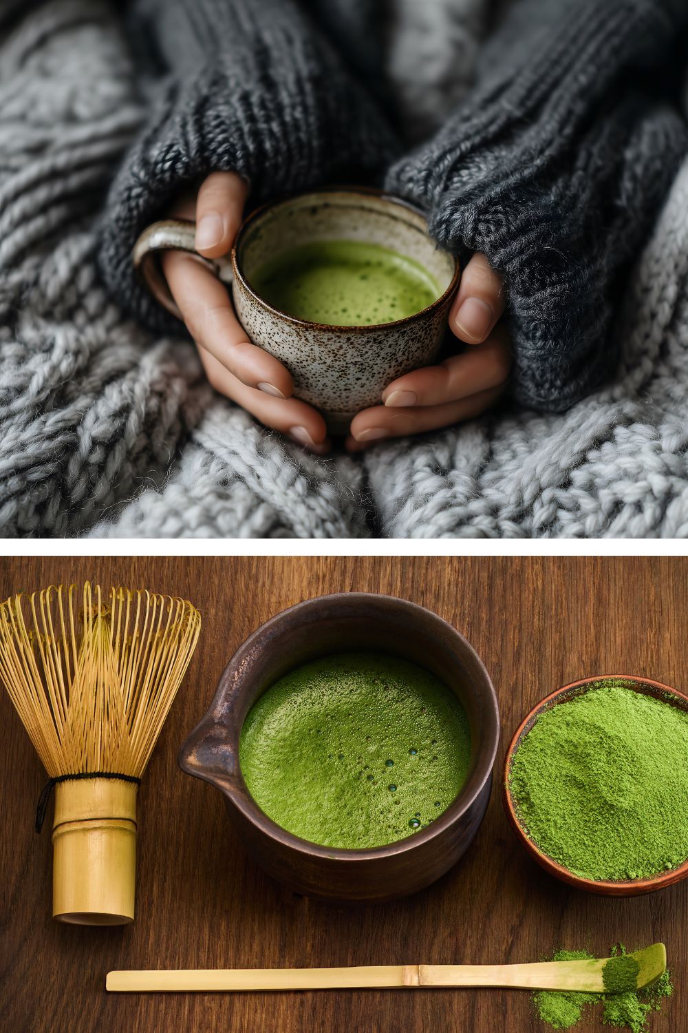 matcha set auf holzhintergrund