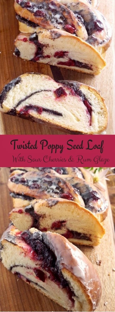 Poppy Seed Loaf with Sour Cherries and Rum Glaze - a festive bake for the holidays #brunch, #twistbread