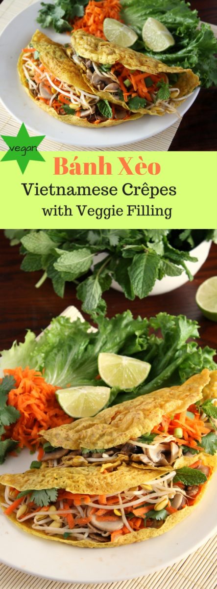 Vegetarian Bánh Xèo -Crispy Vietnamese Crepes with veggie and fresh herb filling