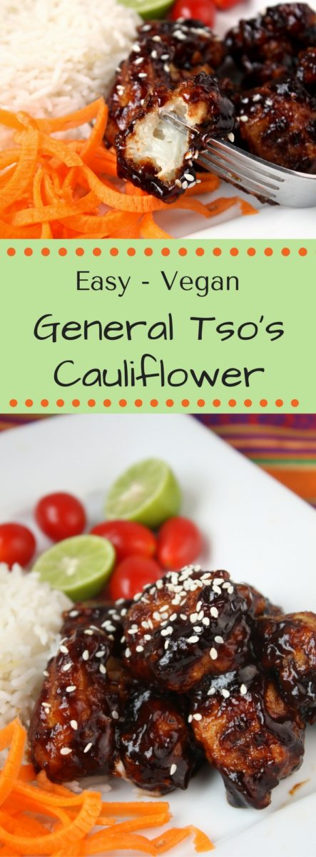 Easy Vegan General Tso’s Cauliflower – This healthy version of the restaurant-style appetizer uses crispy fried cauliflower instead of chicken. Covered in a delicious sweet and sour sauce, this is the perfect easy snack or finger food for parties or Game Day! #veganrecipes, #healthy,