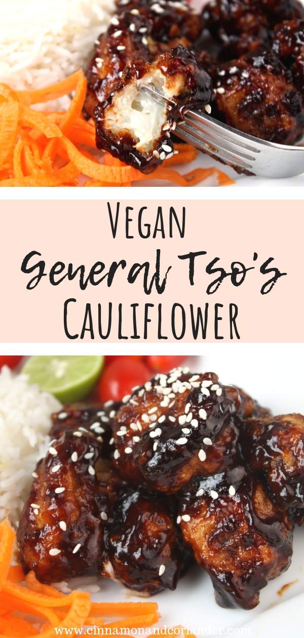 Easy Vegan General Tso’s Cauliflower – This healthy version of the restaurant-style appetizer uses crispy fried cauliflower instead of chicken. Covered in a delicious sweet and sour sauce, this is the perfect easy snack or finger food for parties or Game Day! #veganrecipes, #healthy,