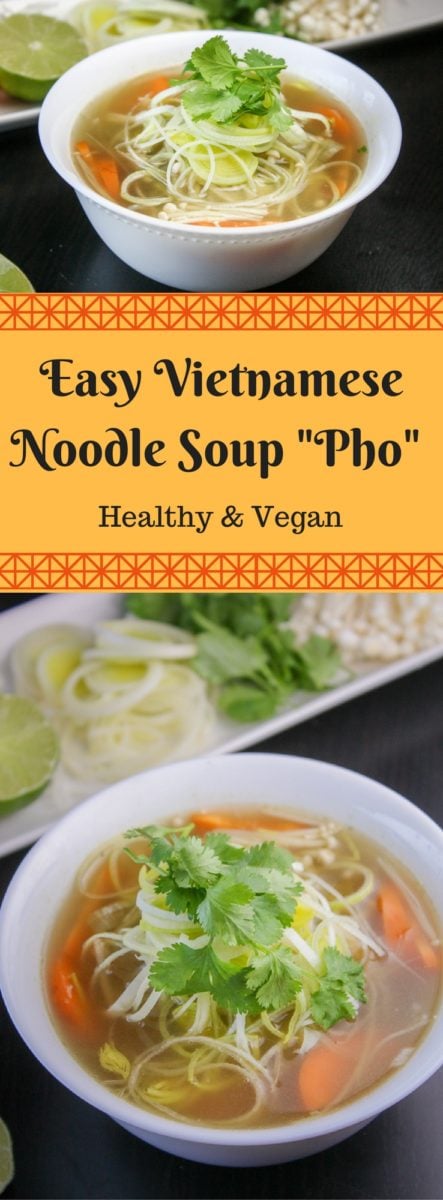 Vegan Vietnamese Pho Noodle Soup - an Easy Recipe | Enjoy all the flavour of an authentic Vietnamese Pho Soup without meat! You can add your favourite noodles to this or use zucchini noodles for a low carb noodle soup recipe #Vietnamese, #pho, #noodlesoup, #souprecipes, #veganrecipes