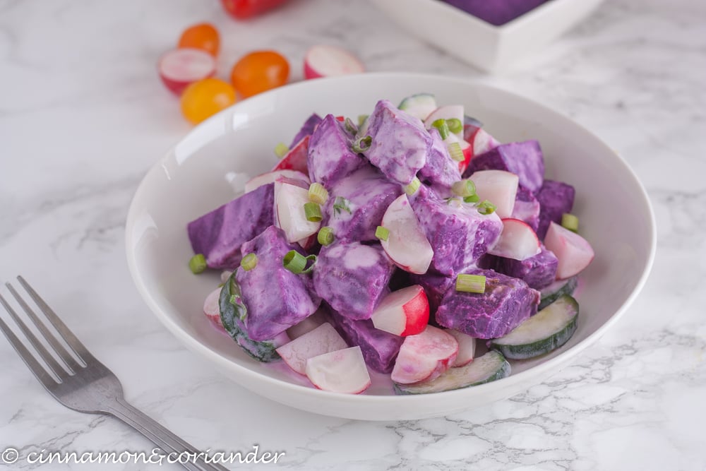 Vegan Purple Sweet Potato Salad with Coconut Dressing