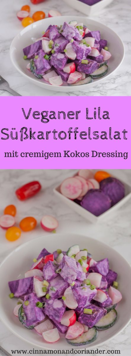 Lila Süßkartoffel Salat mit cremigem Kokos Dressing Vegan
