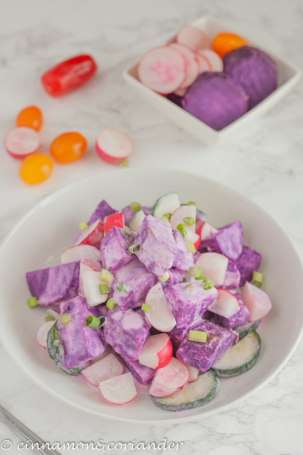 Vegan Purple Sweet Potato Salad with Coconut Dressing #vegan #salad, #sweetpotatoes, #coconut, #dressing