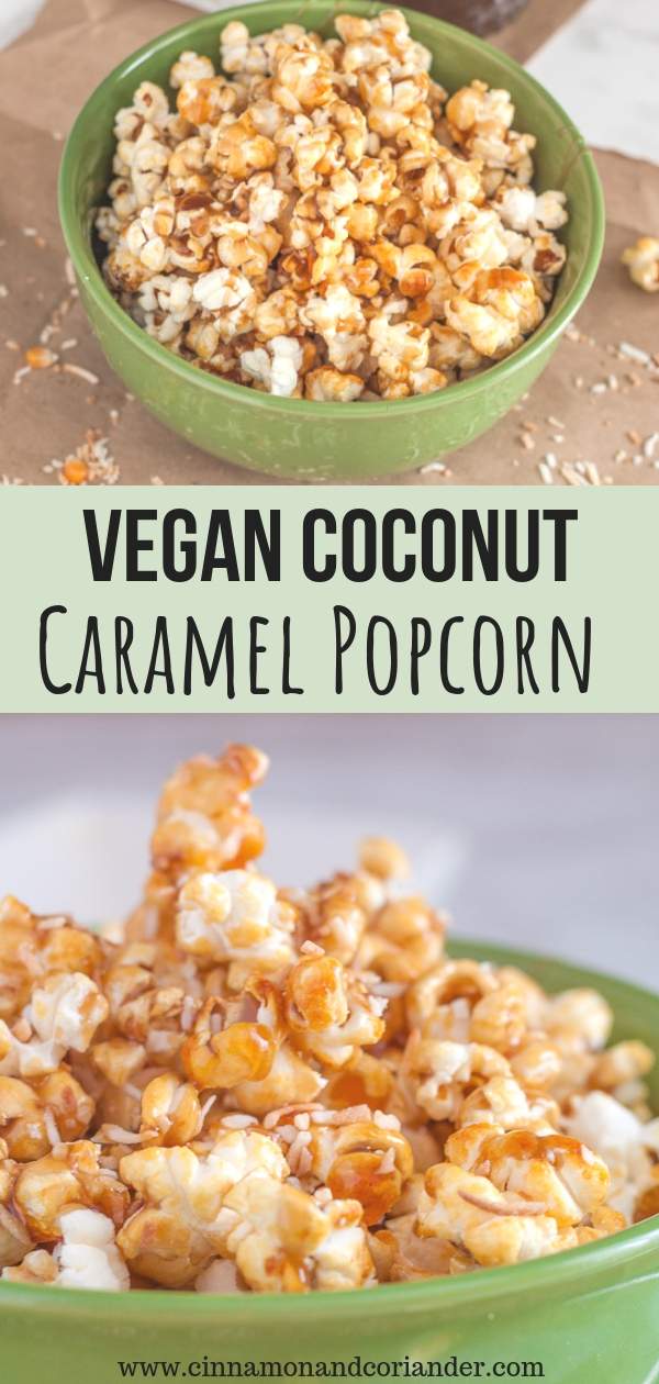 Vegan Coconut Caramel Popcorn - the best dairy-free caramel popcorn recipe ever! Make it as an easy TV Snack for movie night or Game Day | vegan caramel popcorn | vegan popcorn recipes #veganrecipes, #popcorn