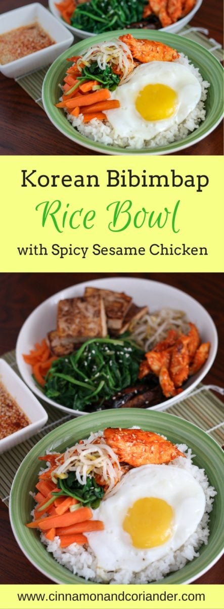 Easy Korean Bibimbap Rice Bowl with Spicy Sesame Chicken