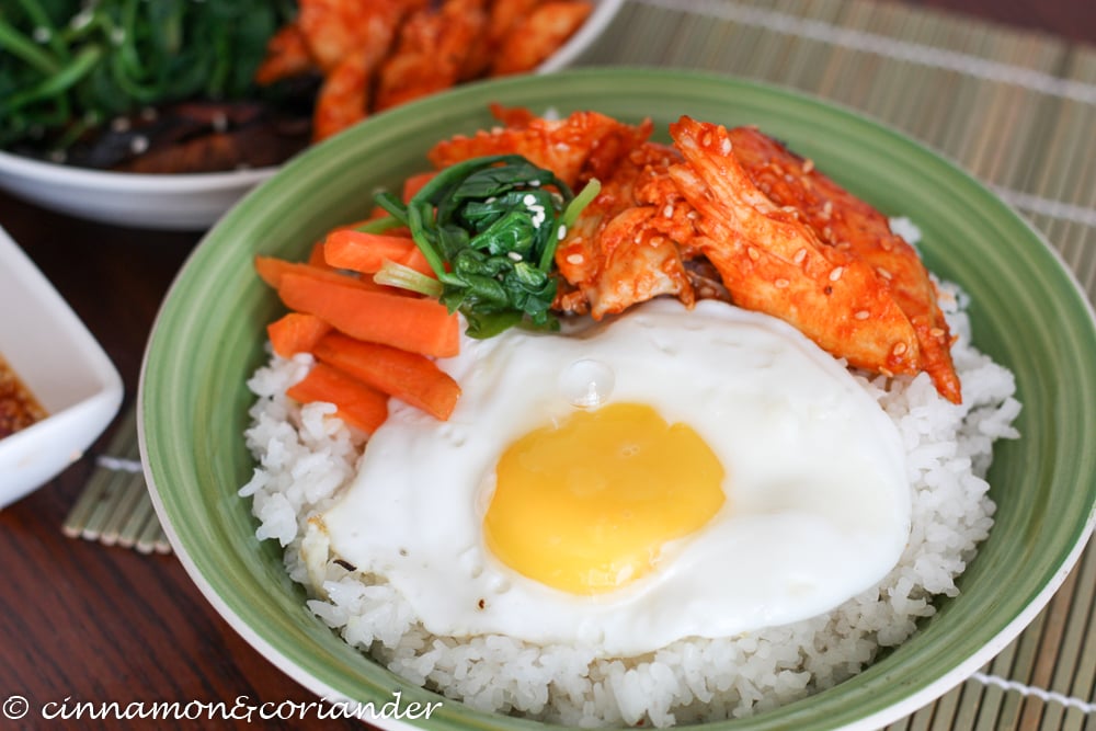 Korean Bibimbap with Spicy Gochujang Chicken and egg
