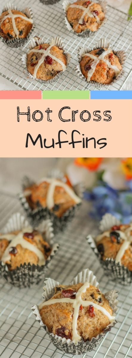 Spiced Hot Cross Muffin studded with dried fruit -the perfect Recipe for Easter Brunch 