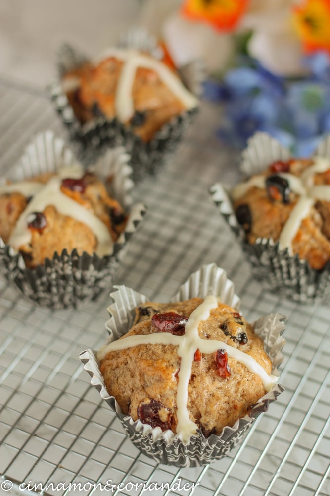 Hot Cross Muffins on a cooling rack