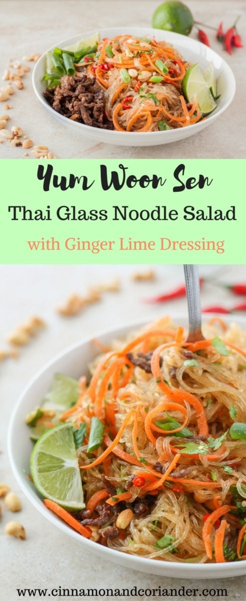 Healthy Thai Glass Noodle Salad Yum Woon Sen with Ginger Lime Dressing